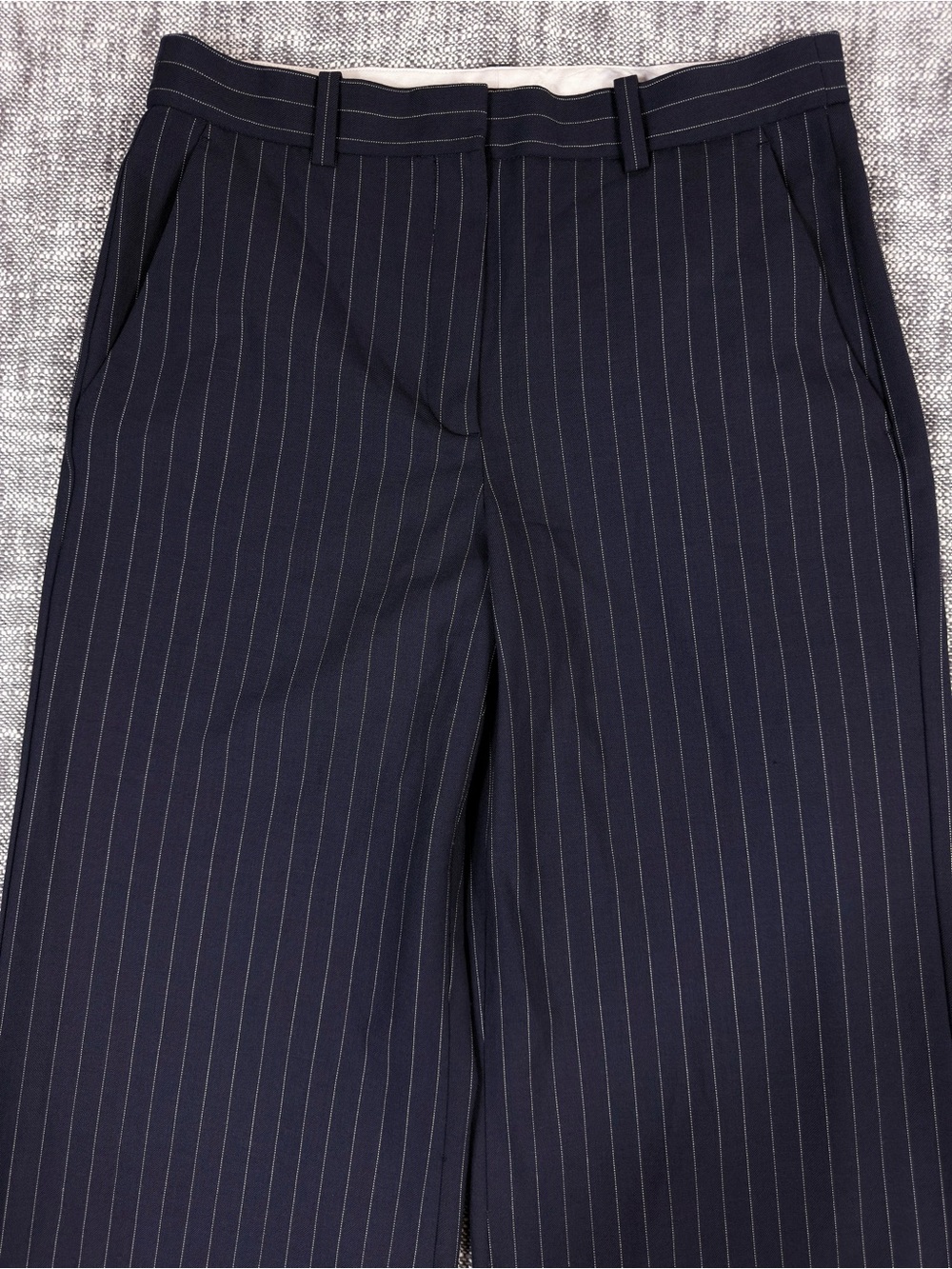 MAJE Navy Pinstripe Wide Leg Trouser High-Rise sz 8 - Picture 6 of 14